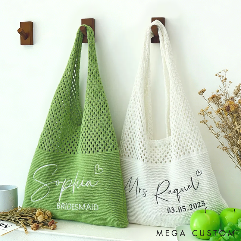 Personalized Knitted Beach Bag with Embroidered Name for Her  Crochet Tote Bag for Women Travel Vacation Gifts for Girlfriend Wife