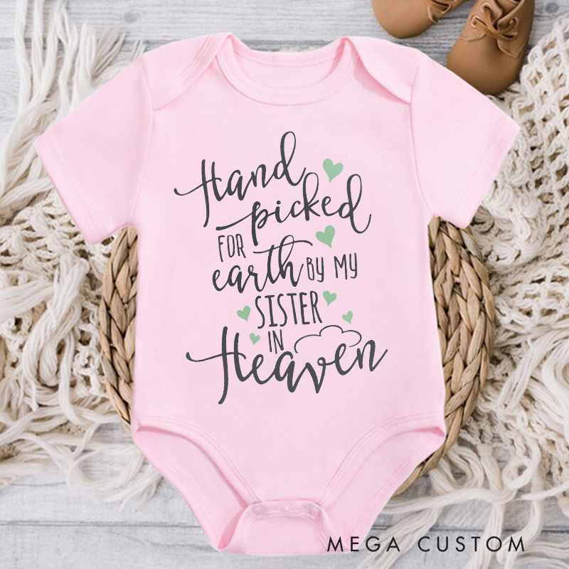 Personalized Handpicked for Earth by My Custom in Heaven Onesie Bodysuit Baby Announcement Onesie Baby Shower Gift Heaven Sent Onesie New Baby Gift