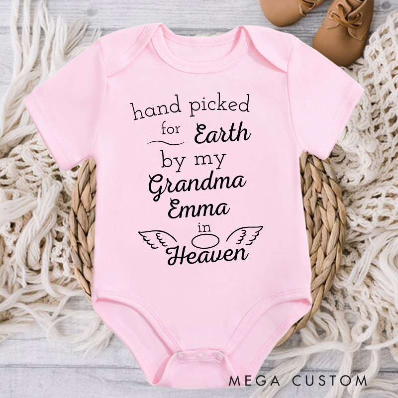 Personalized Onesie Handpicked for Earth by Custom Name in Heaven Bodysuit Baby Announcement Onesie Baby Shower Gift Heaven Sent Onesie New Baby Gift