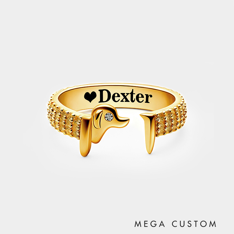 Personalized Personalized Dog Nailhead Ring with Engraved Message and Pet's Birthstone Unique 925 Sterling Silver Jewelry for Dog Lovers