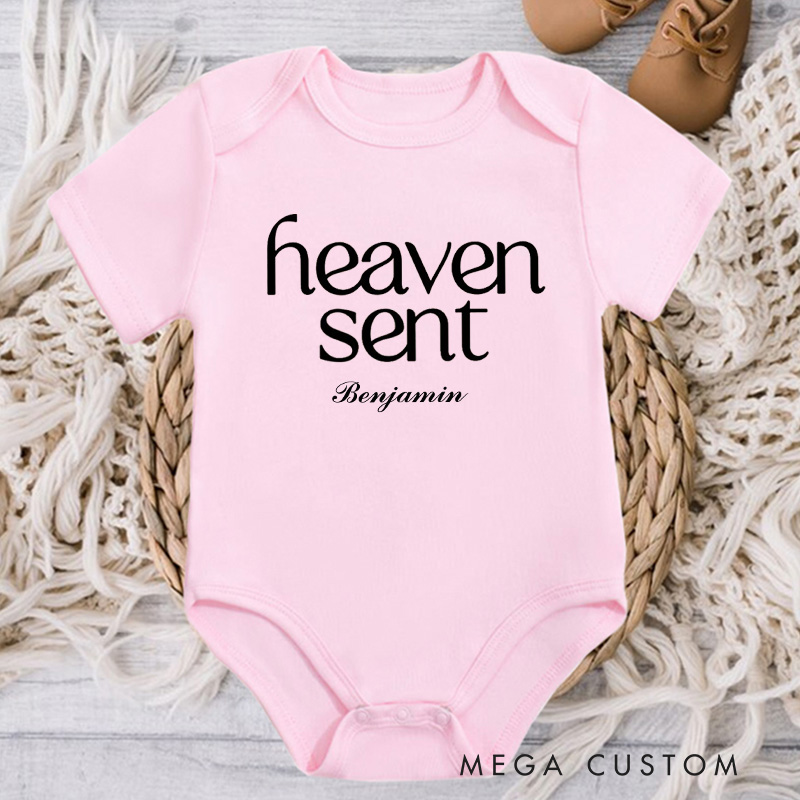 Personalized Heaven Sent Organic Cotton Baby Bodysuit Baby Announcement Onesie Baby Shower Gift Heaven Sent Onesie New Baby Gift