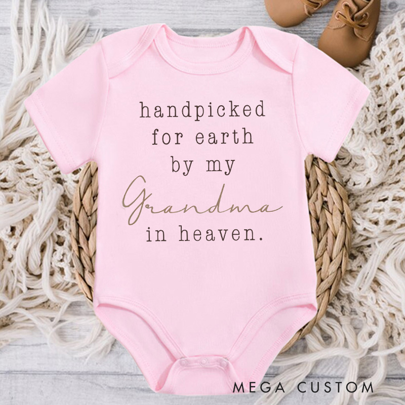 Personalized Handpicked for Earth by My Grandma in Heaven Baby Bodysuit Baby Onesie Baby Announcement Baby Shower Gift Heaven Sent Onesie New Baby