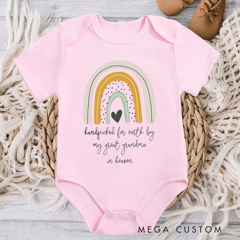 Personalized Handpicked for Earth Baby Bodysuit Heaven Sent Onesie Baby Shower Gift Pregnancy Announcement Rainbow Baby Announcement New Baby Gift