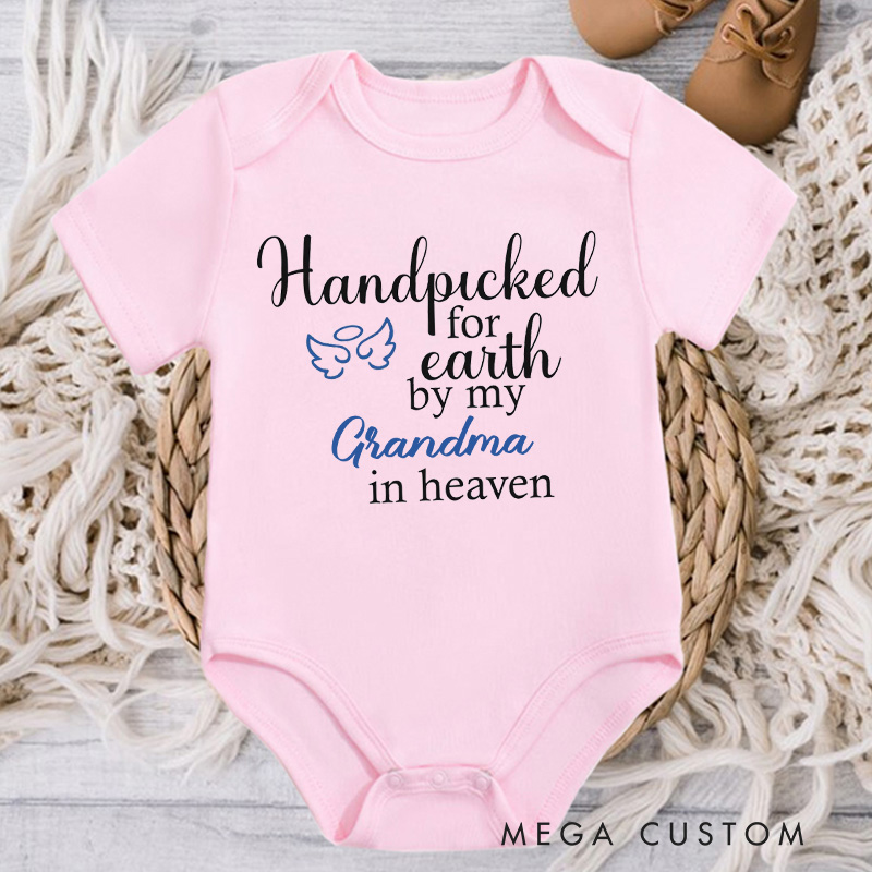 Personalized Handpicked for Earth by My Custom in Heaven Onesie Baby Bodysuit Heaven Sent Onesie Baby Announcement Baby Shower Gift Guardian Angel