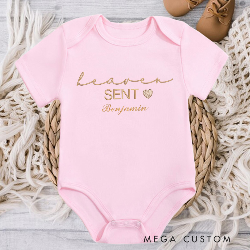 Personalized Handpicked for Earth Onesie Heaven Sent Onesie with Name Embroidered in Heaven Onesie Bodysuit Baby Shower Gift Baby Announcement Onesie