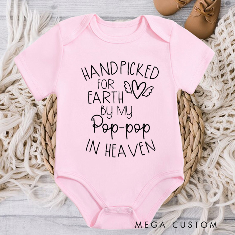 Personalized Handpicked for Earth by My Pop Pop in Heaven Onesie Custom Bodysuit Heaven Sent Onesie Baby Announcement Baby Shower Gift Guardian Angel