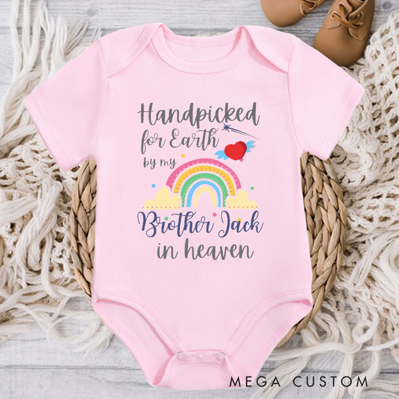 Personalized Handpicked for Earth by My Brother in Heaven Bodysuit Memorial Onesie Baby Announcement Bodysuit Heaven Sent Onesie Baby Shower Gift