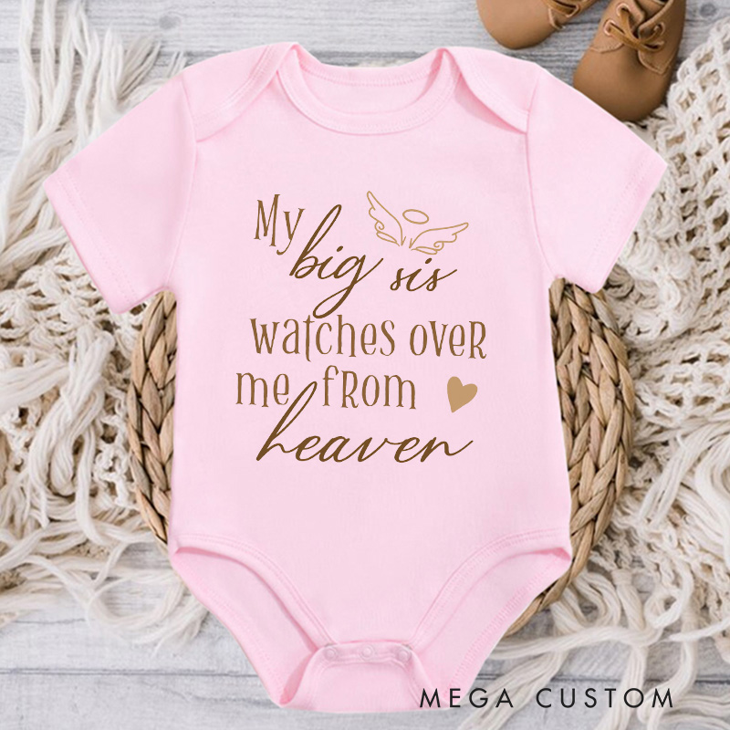 Personalized My Big Sister Watches over Me from Heaven Baby Bodysuit Guardian Angel Onesie In Memory Of Baby Shower Gift Pregnancy Announcement