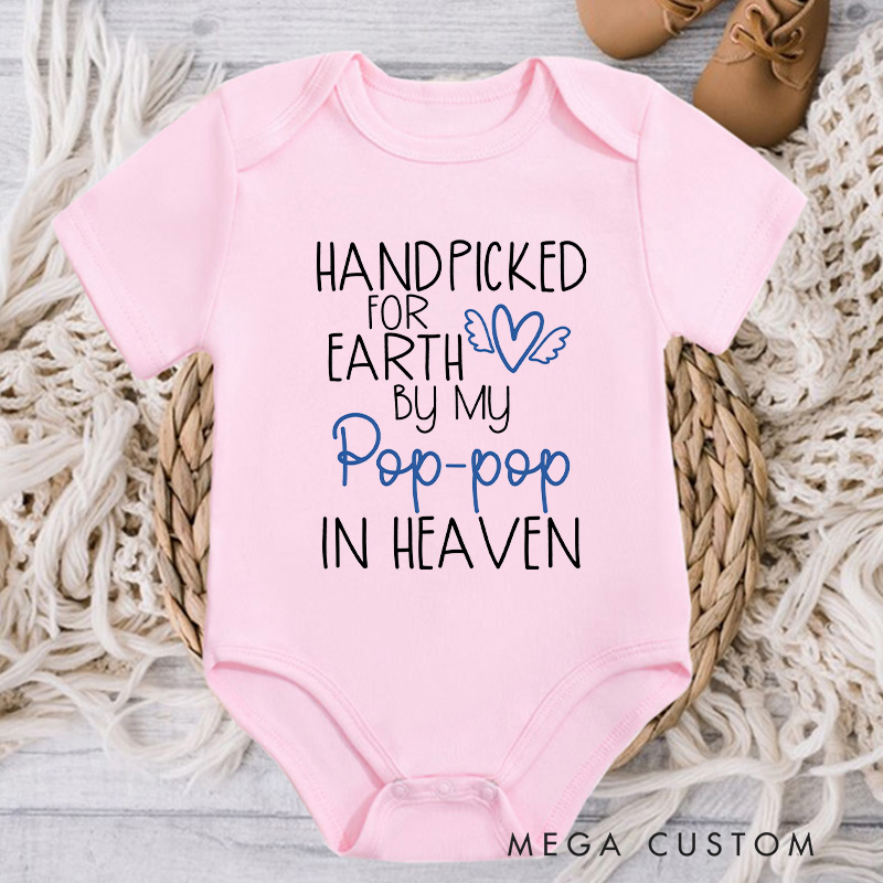 Personalized Onesie Handpicked for Earth by My Custom in Heaven Monogram Bodysuit Heaven Sent Onesie Baby Announcement Baby Shower Gift Guardian Angel