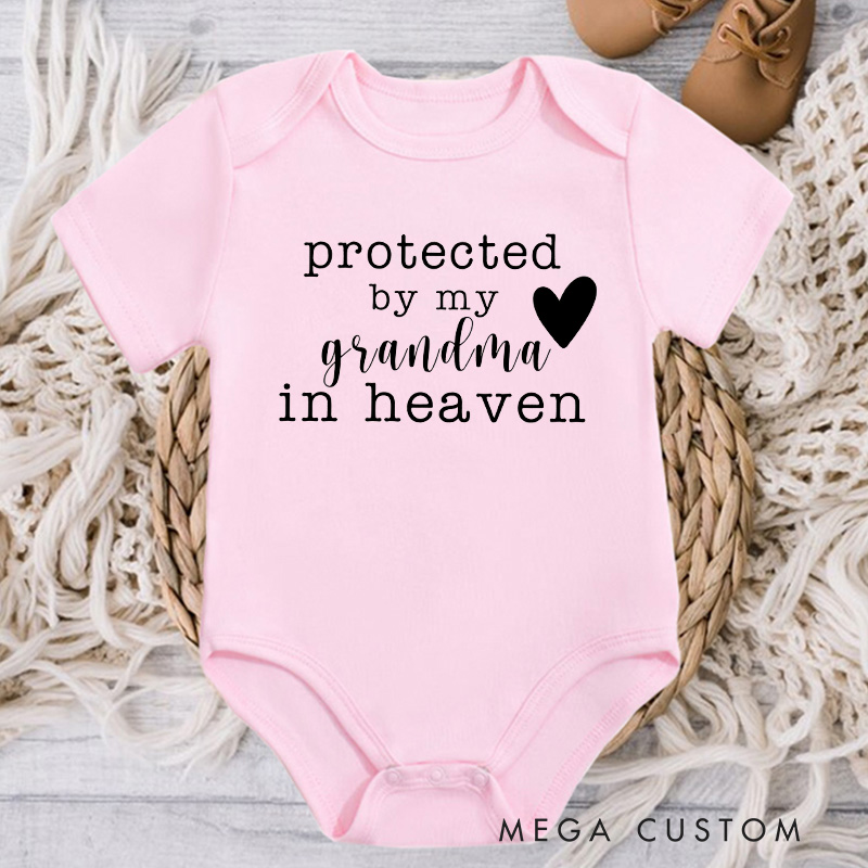 Personalized Onesie Protected by My Grandma Grandpa Sister Brother Uncle Aunt in Heaven Bodysuit Heaven Sent Onesie Baby Announcement Baby Shower Gift
