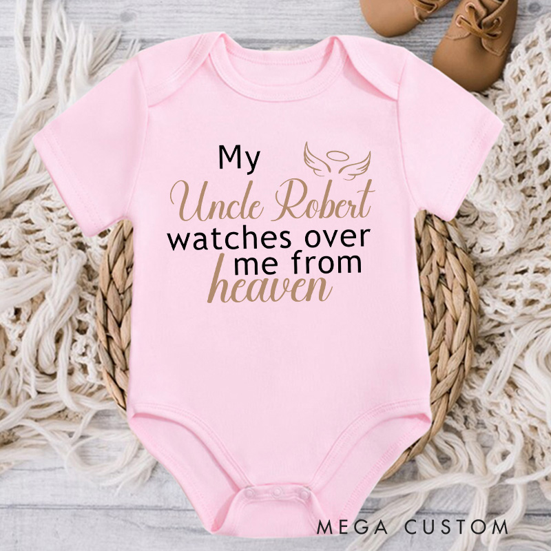 Personalized Onesie My Loved One Watches over Me from Heaven Bodysuit Uncle Aunt Grandma Grandpa Heaven Sent Onesie Baby Announcement Baby Shower Gift