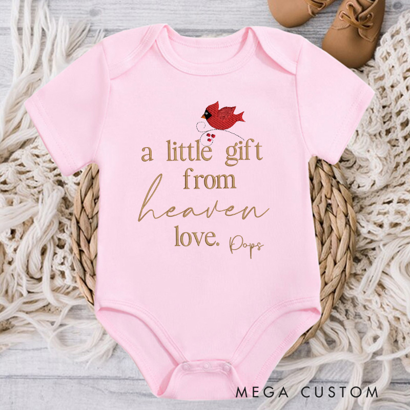 Personalized A Little Gift from Heaven Bodysuit Embroidered Heaven Sent Onesie Pregnancy Announcement after Loss Cardinal Baby Shower Gift
