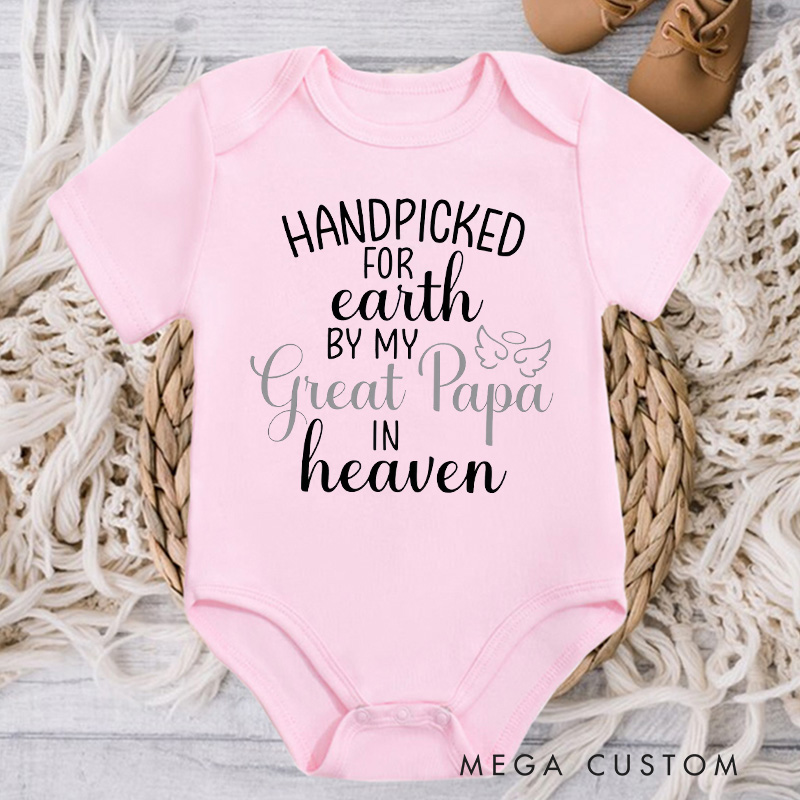 Personalized Handpicked for Earth Onesie Heaven Sent Bodysuit in Heaven Onesie Baby Announcement Onesie New Baby Gift Baby Shower Gift Guardian Angel