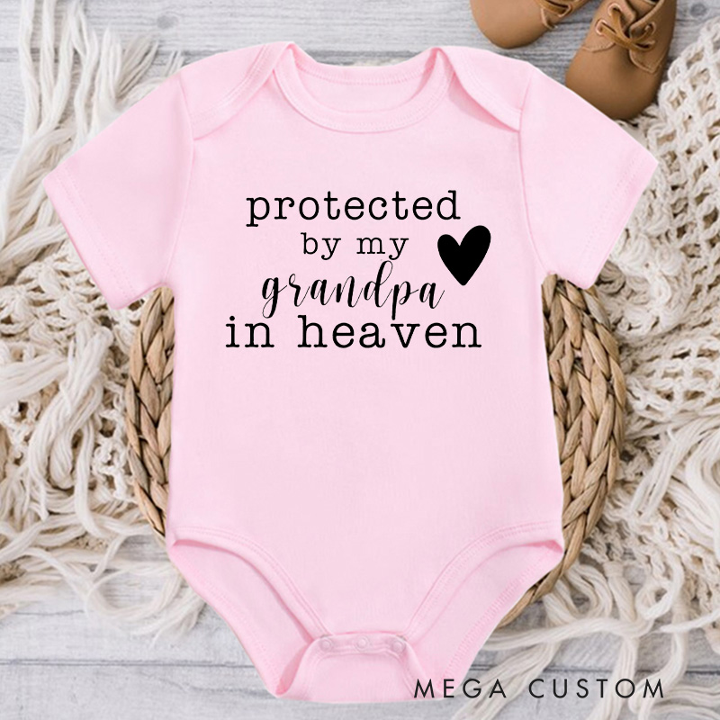 Personalized Protected by My Grandpa Grandma Sister Brother Uncle Aunt in Heaven Onesie Heaven Sent Onesie Baby Announcement Baby Shower Gift Memorial