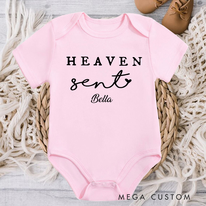 Personalized Heaven Sent Baby Onesie with Name Gender Neutral Baby Gift Pregnancy Annoucement New Baby Gift Baby Shower Gif in Memory of Loved One