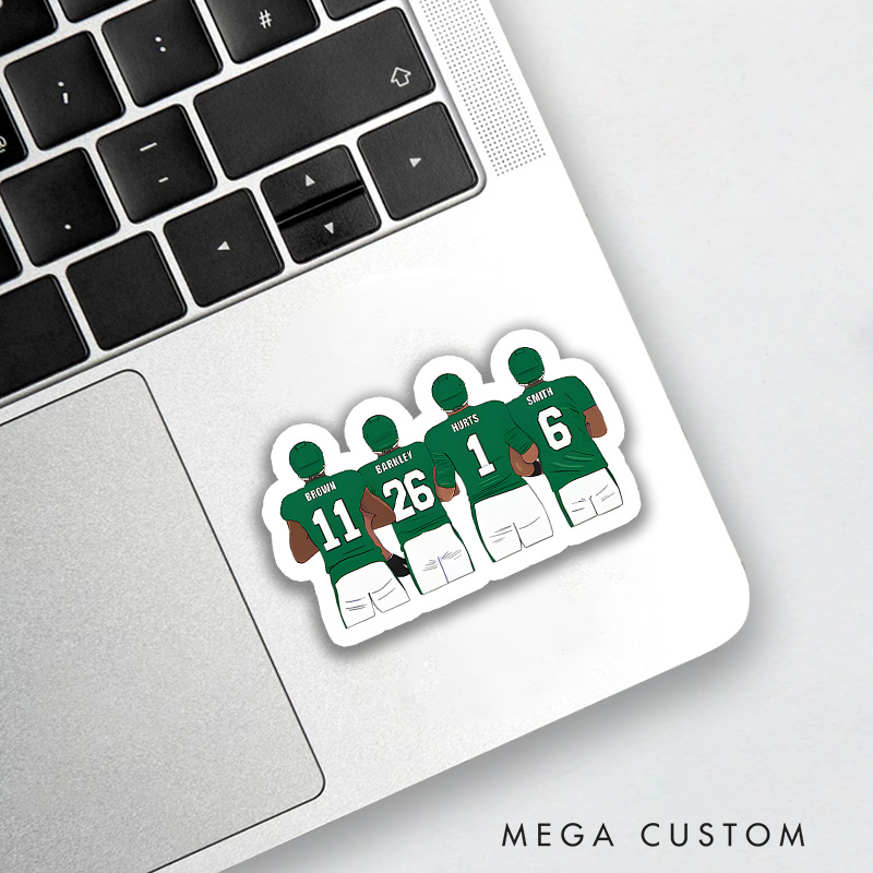 Personalized American Football 4 Player Sticker with Custom Name and Number for Fan Gifts