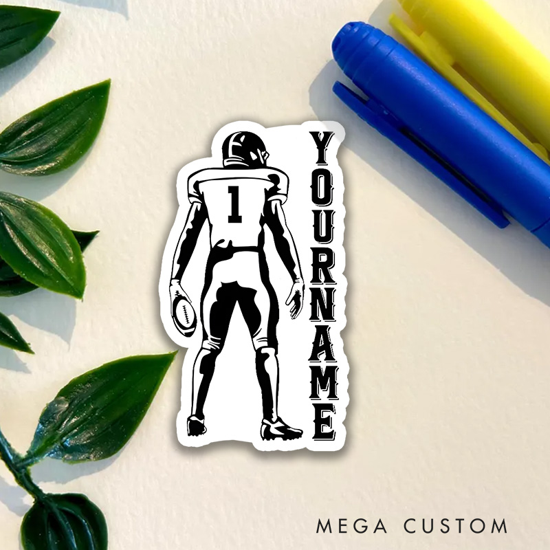 Personalized American Football Player Sticker with Custom Name and Number for a Unique Touch