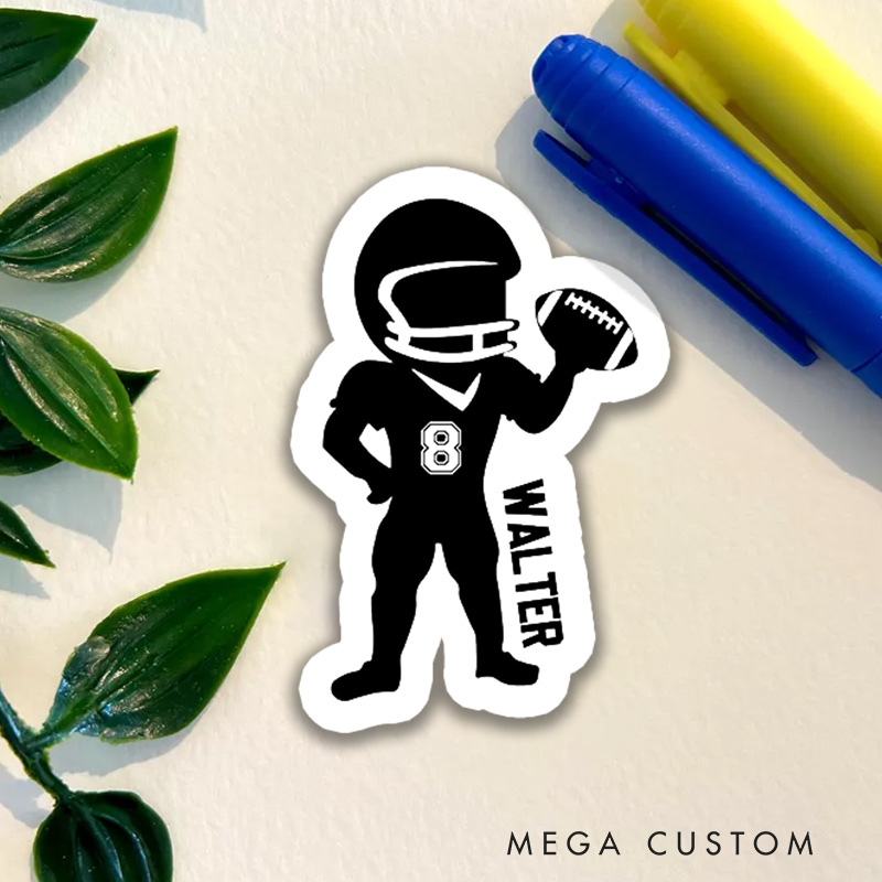 Personalized American Football Sticker with Custom Player Decal Name and Number, Sports Decal