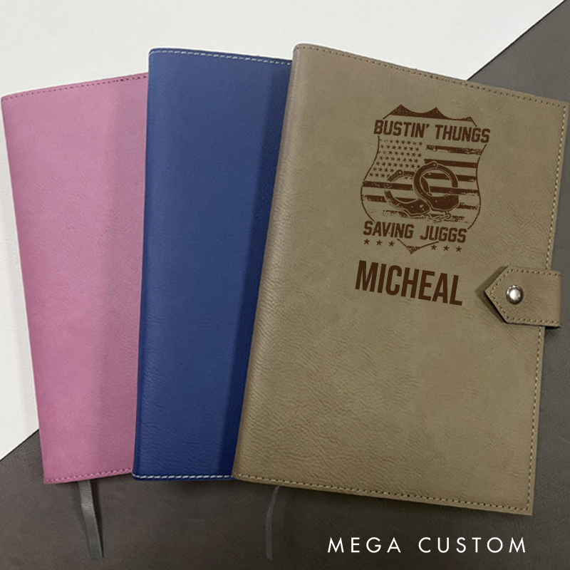 Personalized Leather Notebook for Police Officers Bustin' Thungs Saving Juggs Leather Journal Policeman Appreciation Gift