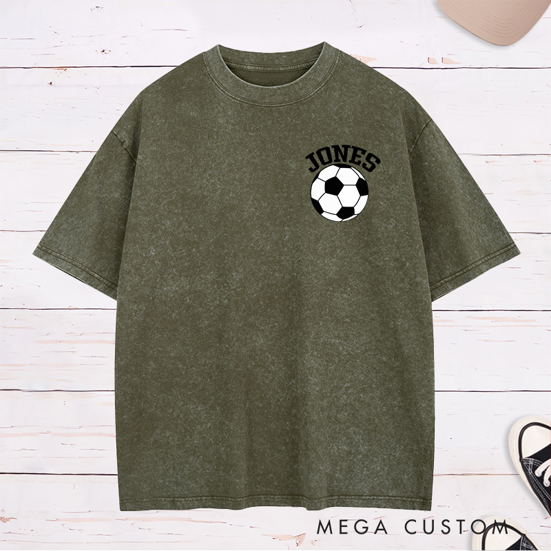 Personalized Classic Soccer Ball Washed T-Shirt with Custom Name