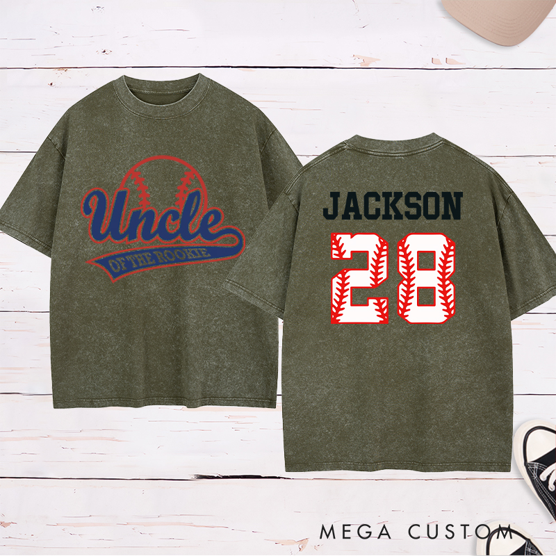 Personalized Baseball Name and Number Washed T-Shirt for Uncle