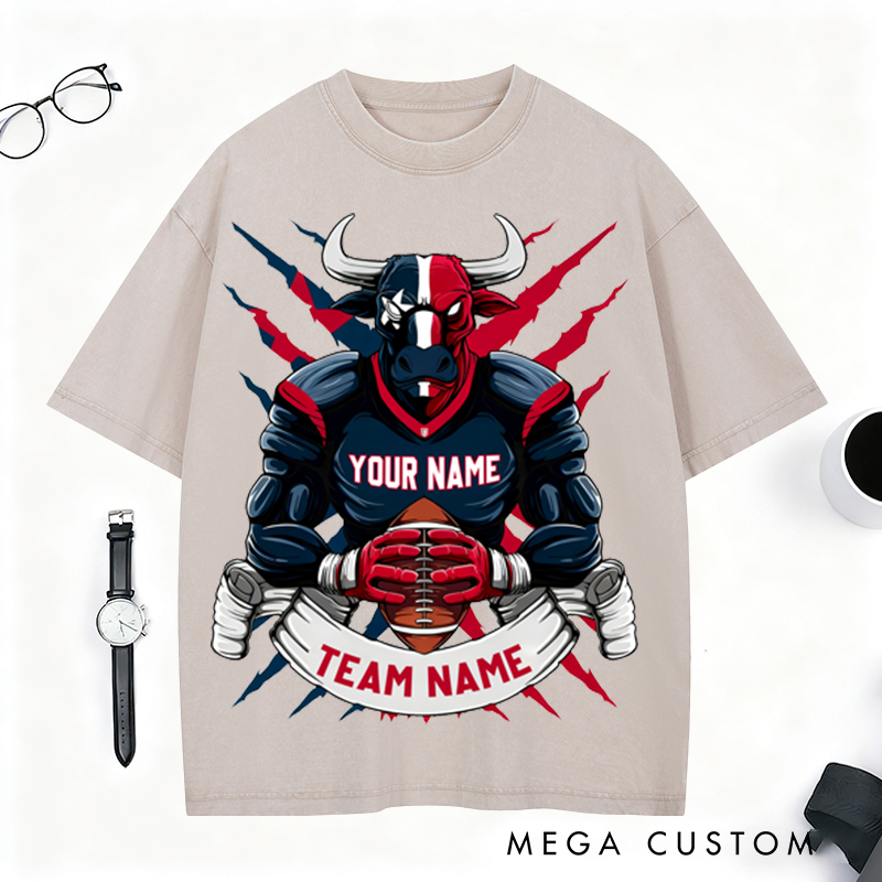 Personalized Fierce Bull Football T-Shirt Dominate the Game with Your Team Name