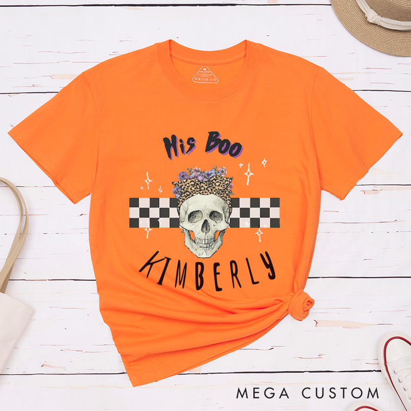 Personalized Halloween His Boo and Her Monster Skeleton Couple Matching T-Shirt