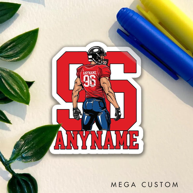 Personalized American Football Sticker with Custom Name and Jersey Number Design