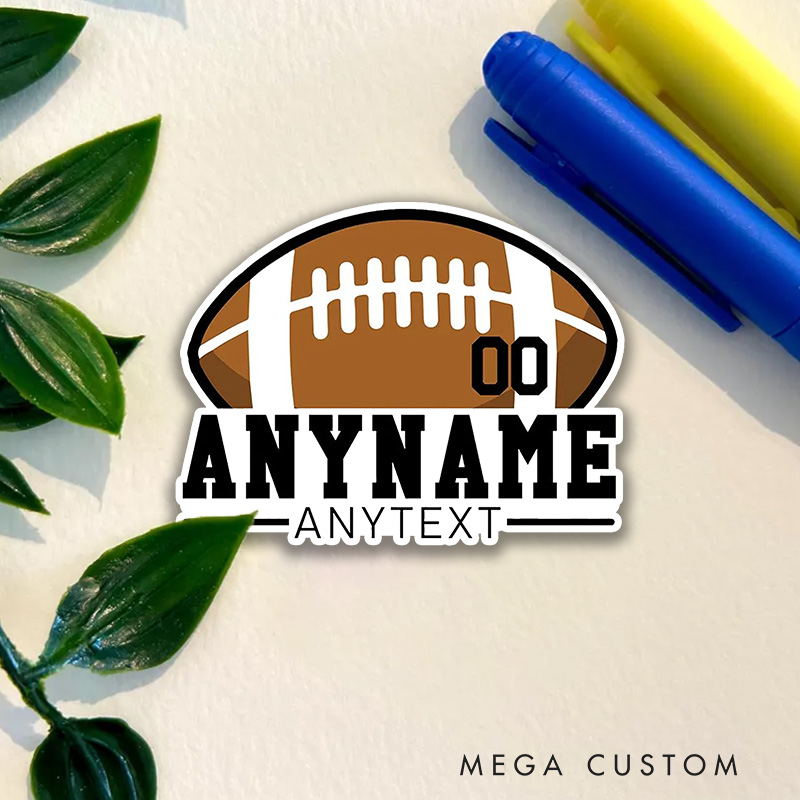 Personalized American Football and Rugby Sticker with Custom Player Name, Jersey Number and Text