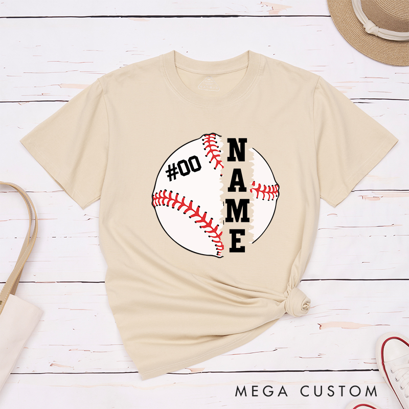 Personalized Baseball Graphic T-Shirt with Split Design and Custom Name and Number