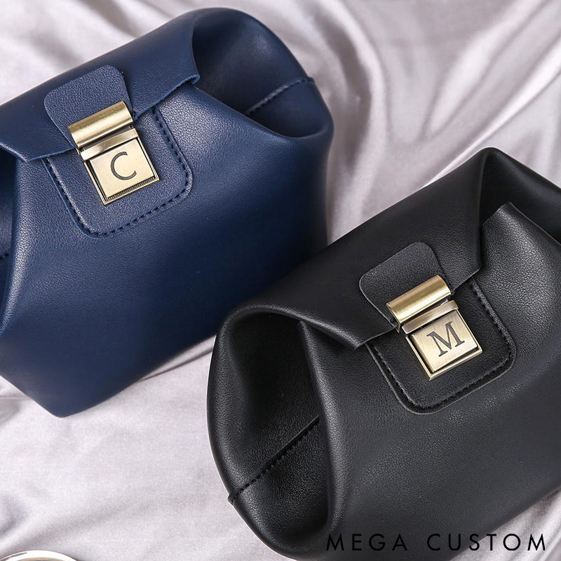 Personalized Leather Makeup Bag Clutch Tuck Lock Makeup Bag Cosmetic Pouch Travel Organizer Cosmetic Storage Organizer Custom Waterproof Travel Cosmetic Pouch Stylish Gift for Women