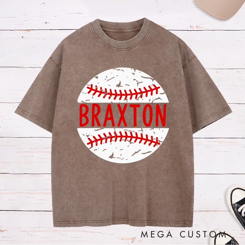 Personalized Baseball Team Washed T-Shirts with Custom Name and Distressed Ball Graphic