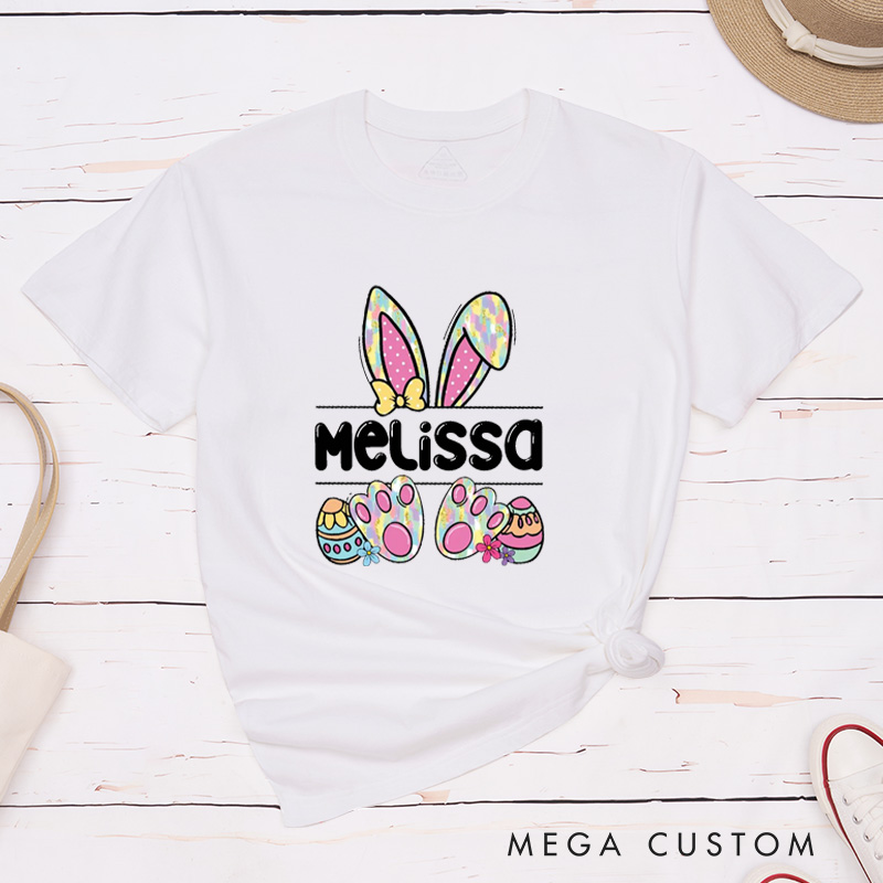 Personalized Couple Matching Bunny Easter T-Shirt Cute Couple Bunny with Name Classic Shirt