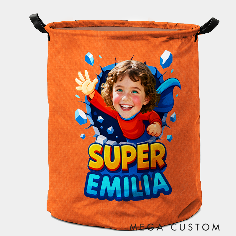 Personalized Fun Kids Laundry Basket with Handles Custom Photo and Name Embroidery Ideal Kids Gift