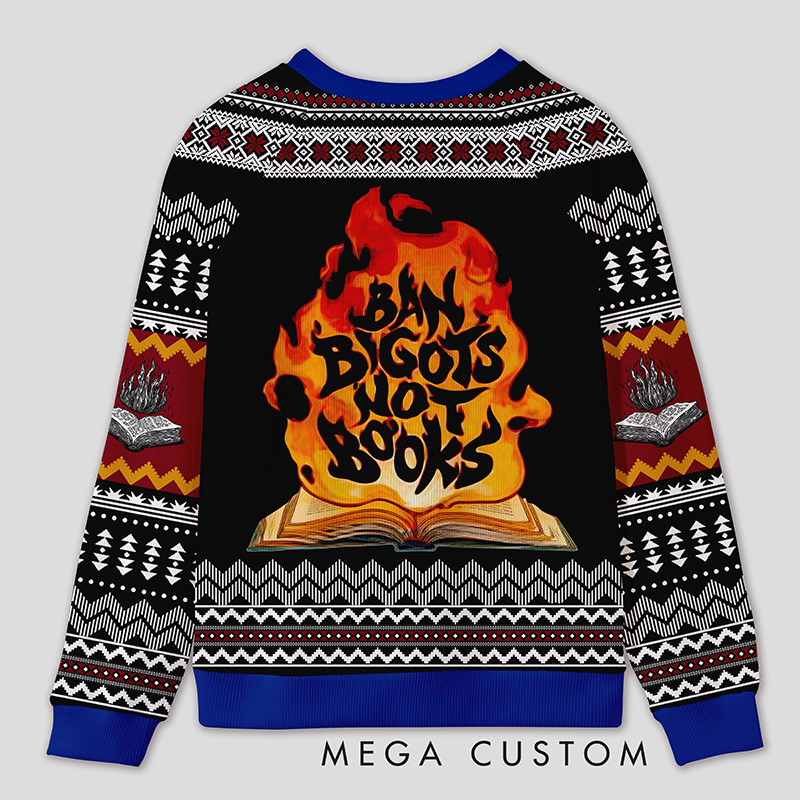 Personalized Anti Book Ban Humor Ugly Sweater Office Holiday Party Gift for Book Defenders