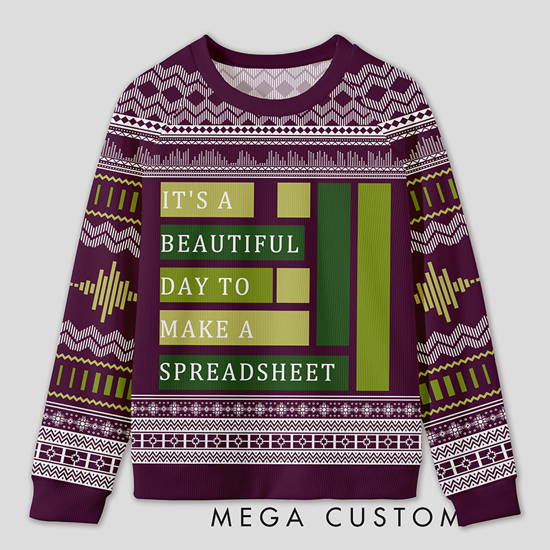 Personalized Spreadsheet Geek Humor Ugly Sweater Office Holiday Party Gift for Accounting Professionals