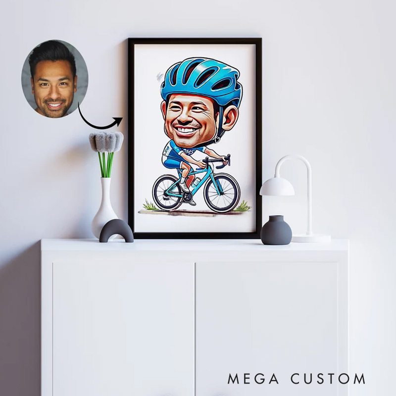 Personalized Cyclist Portrait Caricature Gift for Him Custom Bicycle Cartoon Unique Cycling Gift Funny Hand Drawn Portrait Ideal for Cyclists