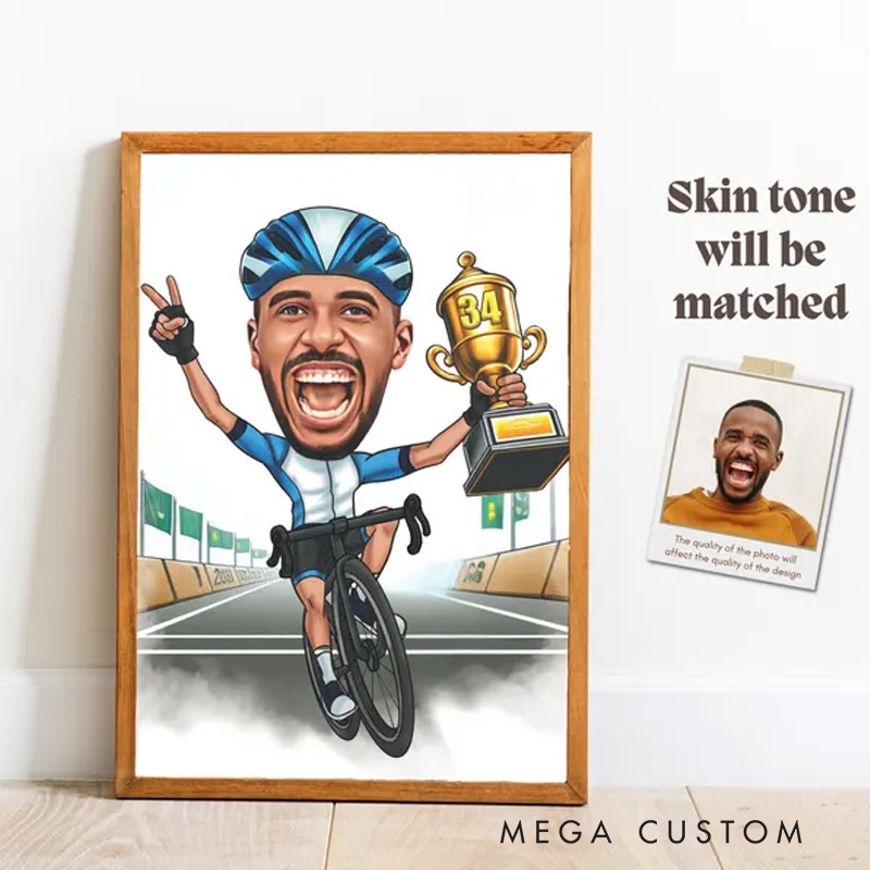 Personalized Cyclist Portrait Caricature Gift for Him Custom Bicycle Cartoon Cycling Gift for Cyclists