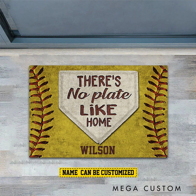 Personalized "THERE'S No plate Like HOME" Softball Doormat with Custom Name