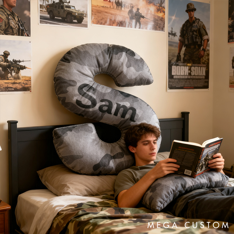 Personalized Camo Throw Pillow Initial Shaped Pillow Custom Throw Pillow with Name Military Style Pillow Gift for Men Boys Military Adventure-Themed Gifts