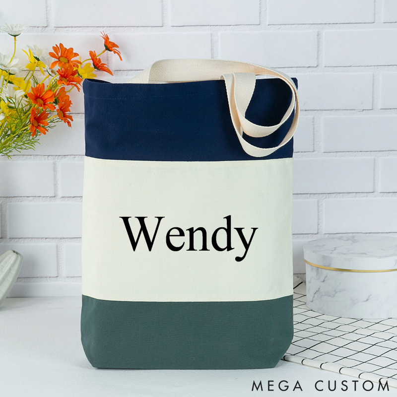 Personalized Tote Bag Custom Name Color Block Shoulder Bag Monogram Tote Bag Tote Bag for Women Name Tote Bag Tote Bag Birthday Party Gift Bag