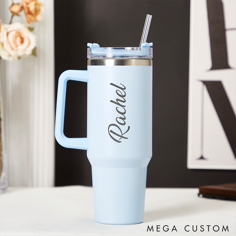 Personalized 40oz Tumbler with Handle Custom Name Travel Mug with Straw and Lid Insulated Cup for Coffee  Gifts for Her