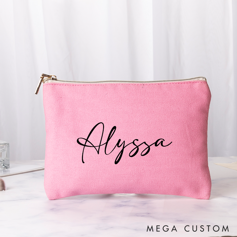 Personalized Makeup Bag with Name Bridal Shower Bachelorette Bridesmaid Gift Canvas Storage Bag Various Colors Clutch Bag Cosmetic Tolietry Bag