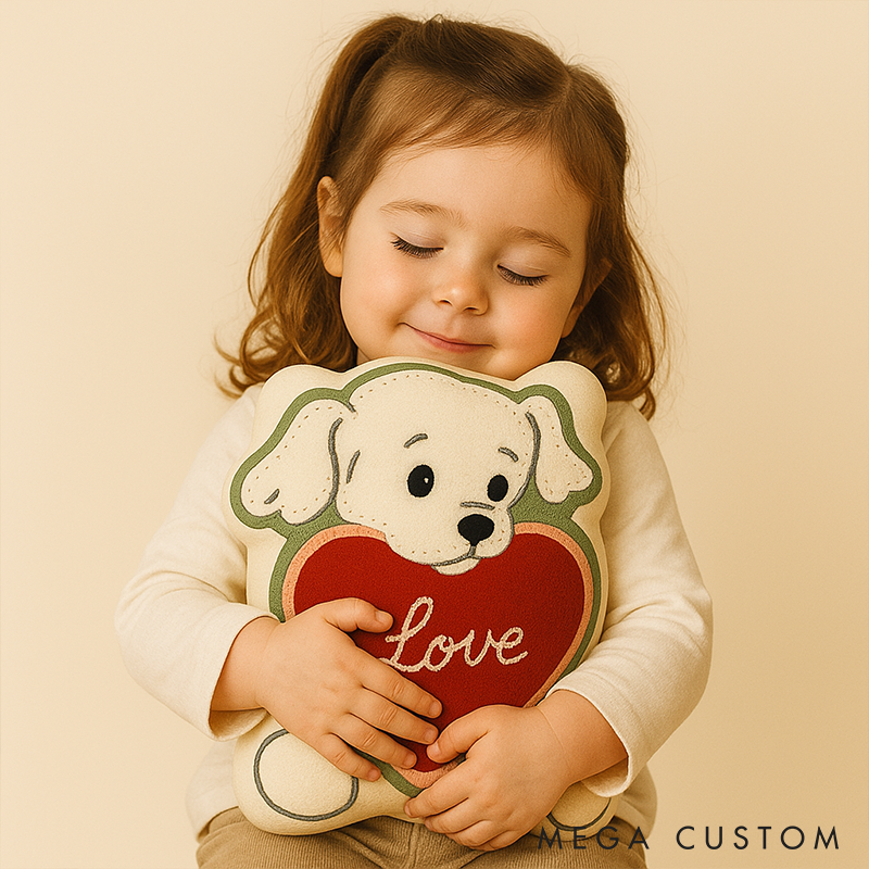 Personalized Cute Dog Throw Pillow Plush Heart Cushion Decorative Gift for Kids Couples and Pet Lovers