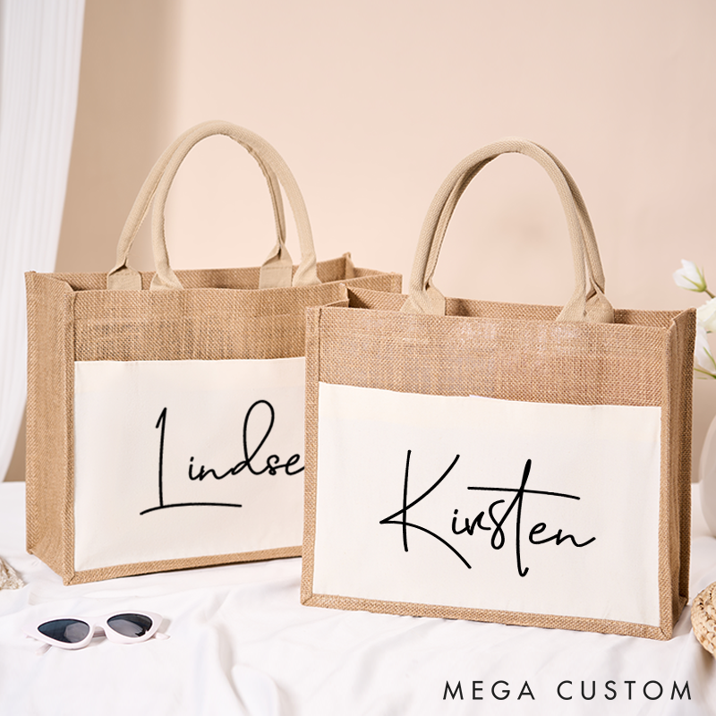 Personalized Jute Tote Bag with Name Custom Beach Burlap Bag Monogram Beach Tote Bag  Bridesmaid Bag Bachelorette Party Bag Beach Bag