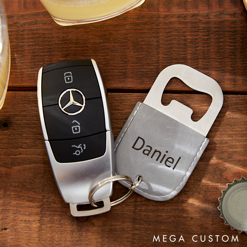 Personalized Leather Bottle Opener Keychain with Name Custom Name Bottle Opener Engraving Portable Metal Keyring Gift for Men and Beer Lovers 