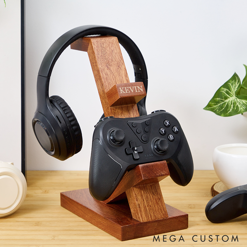 Personalized Wooden Headphones Holder and Controller Stand Engraved Gaming Controller Holder Custom Name Gift for Gamers Lover