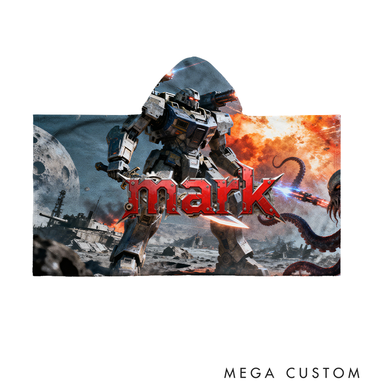 Personalized Robot Print Wearable Blanket Hoodie Custom Name and Photo Cozy Gift for Kids