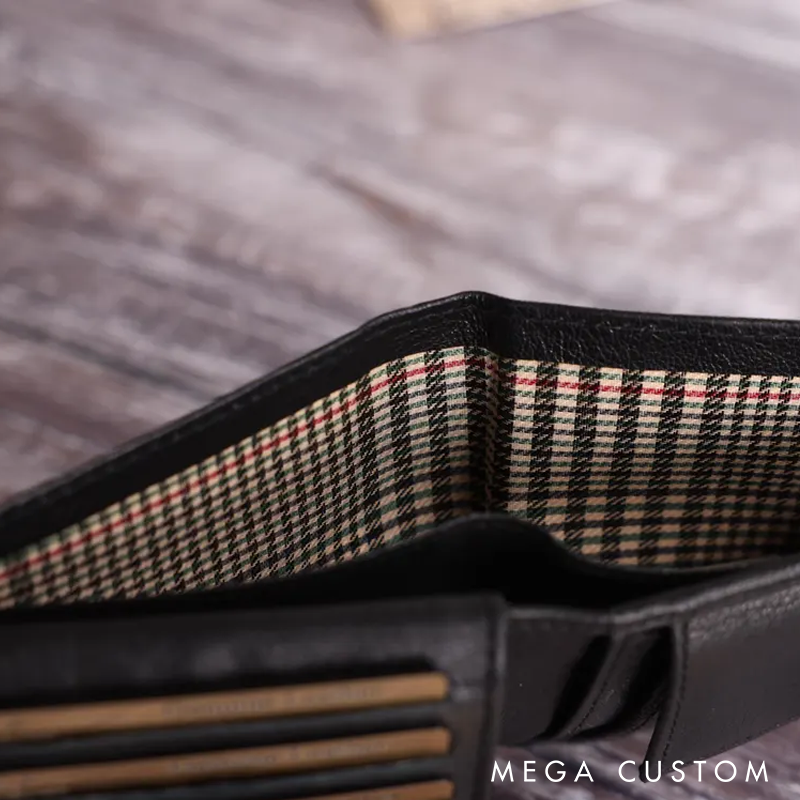 Personalised Men's Leather Wallet Genuine Soft Black Engraved Leather Wallet Personalized Gift for Him Boyfriend Dad