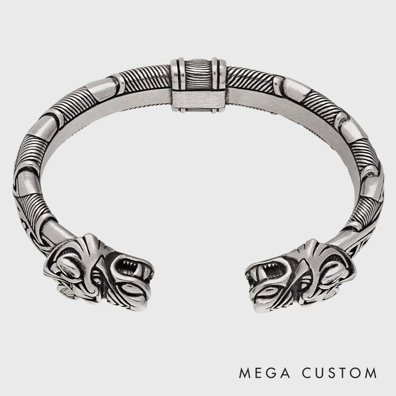 Viking Warrior Bracelet Norse Metal Adjustable Arm Ring Cuff Torc with Wolf Heads Viking Jewelry for Men Women Gift for Him and Her
